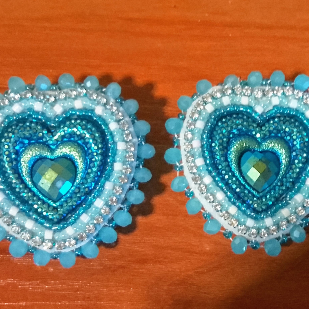 Blue Heart Beaded Earrings